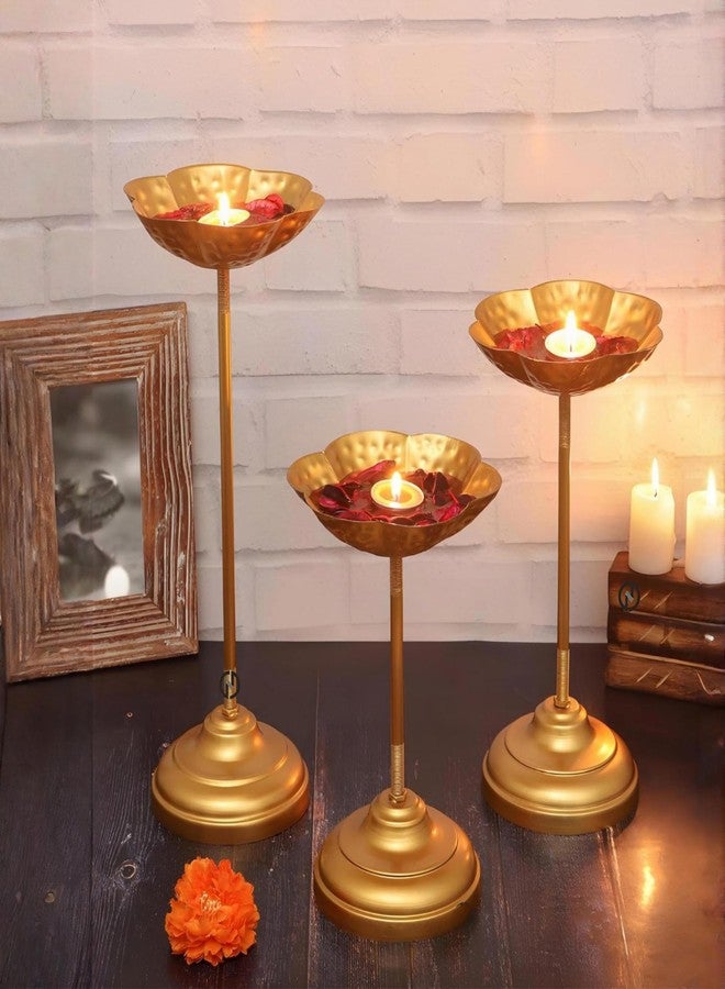MAXXINN Decorative Urli Bowl Tealight Holder Stand | Set of 3 for Decoration Floating Diya Home Decor Showpiece for Diwali, Weddings, Anniversaries, House Warmings | Gold Finish (Set of 3) - Image 1